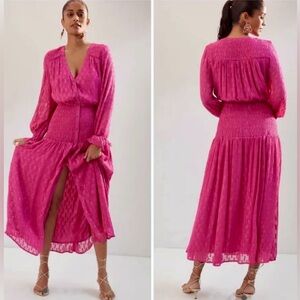 NWT ANTHROPOLOGIE Smocked Maxi Dress Aged Amethyst Sz S long sleeve event